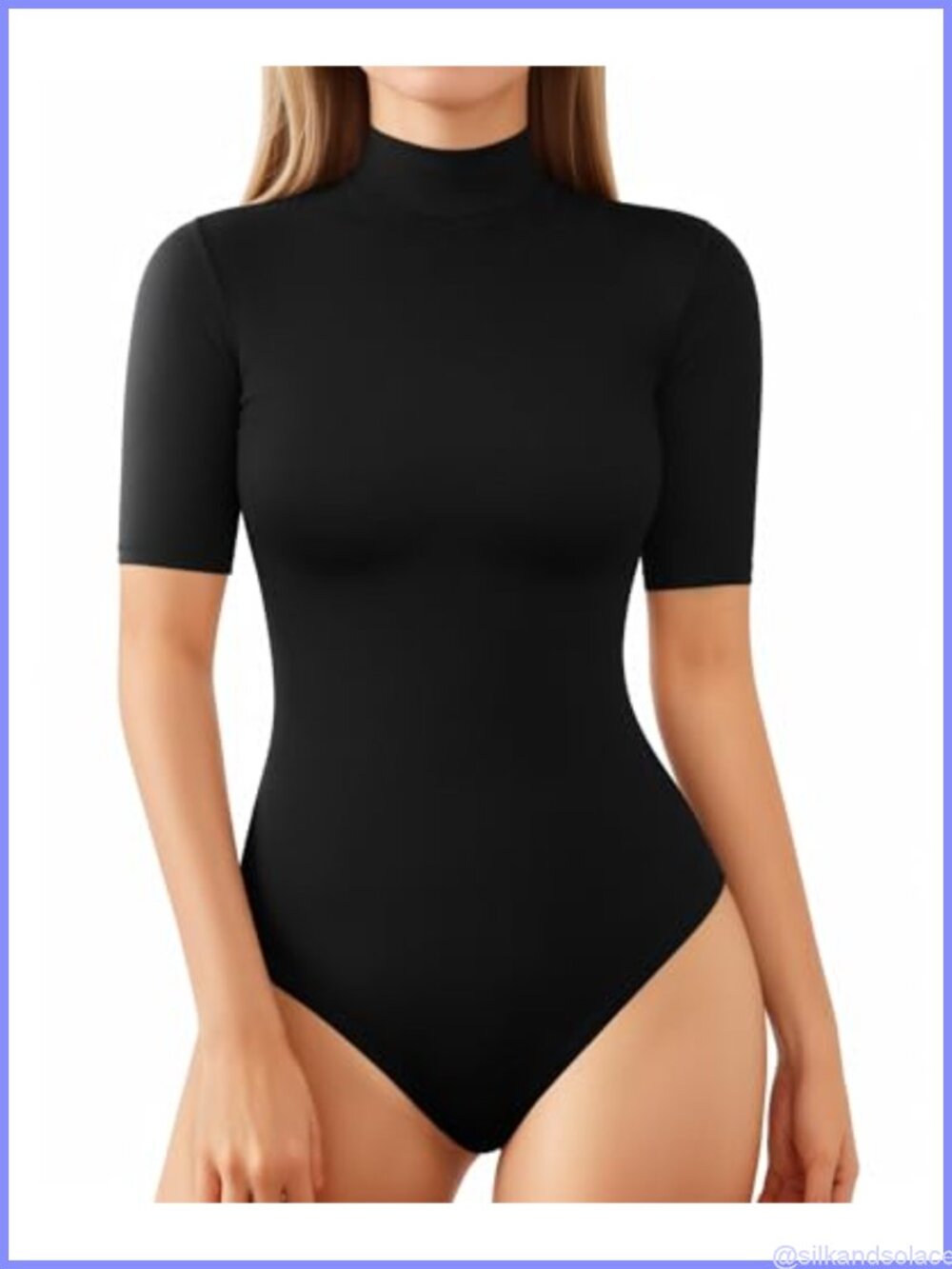 Mock Turtleneck Bodysuit 3/4 Sleeve Half Sleeve Snap Closure